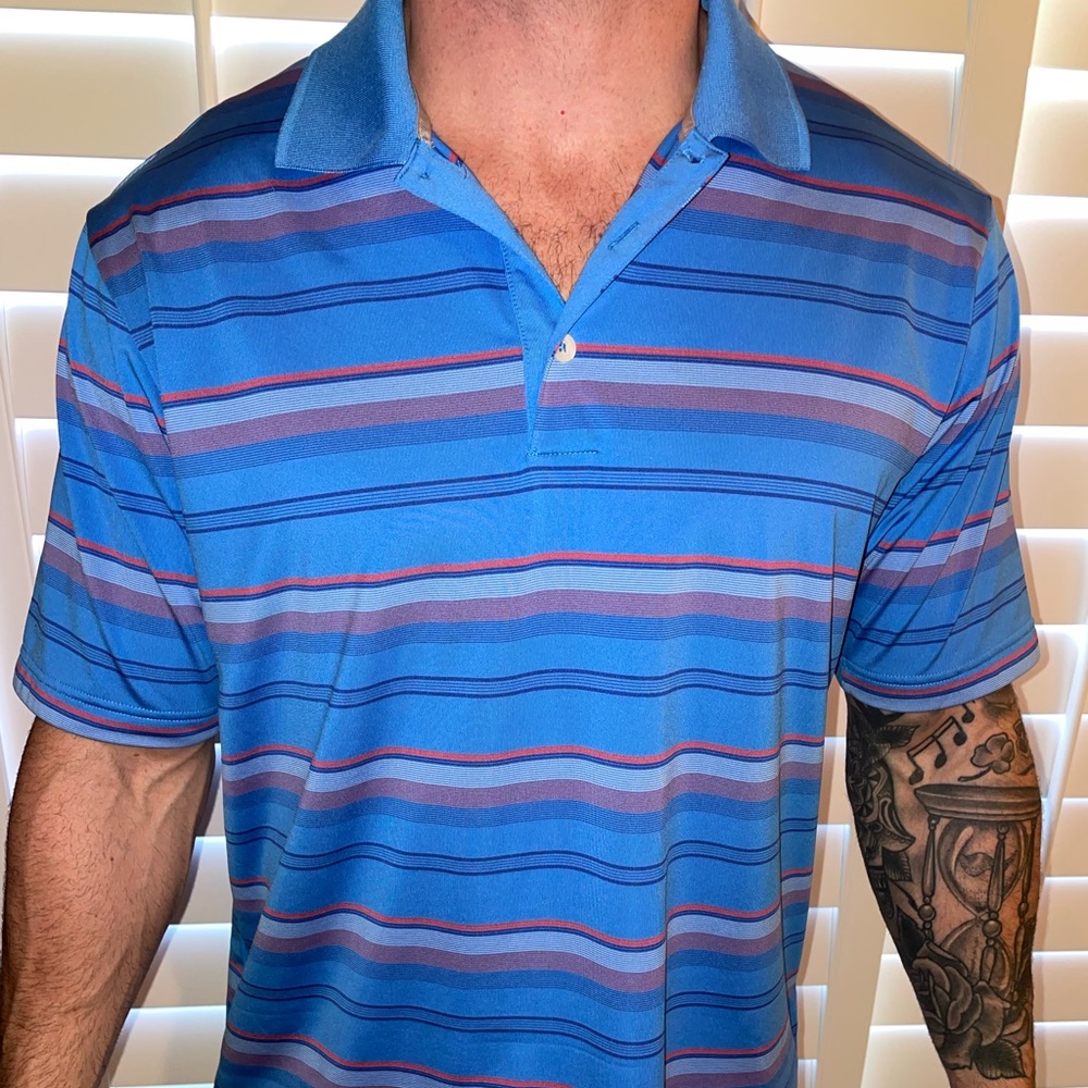 Men's Blue Striped Polo Shirt